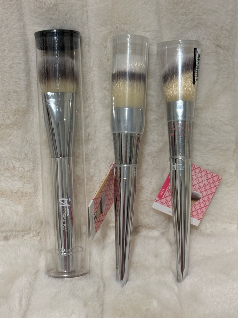Brand New - Set of 3 it cosmetics Silver Handle Makeup Brushes w/ Ombre Bristles